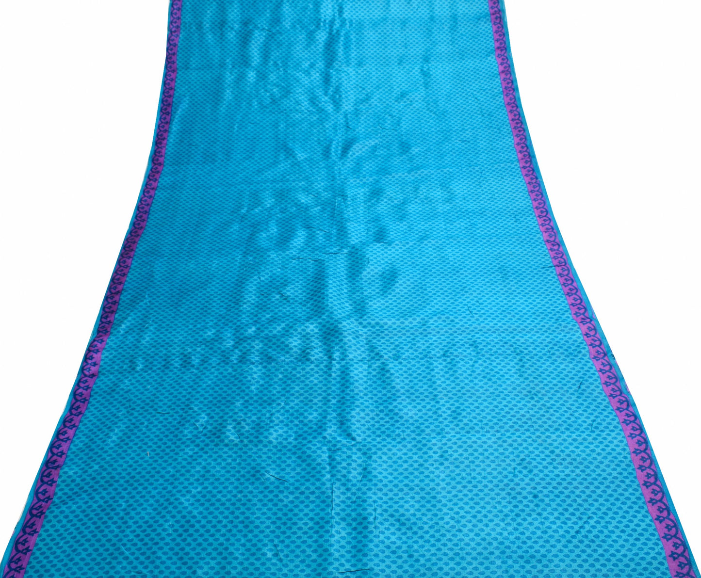 Sushila Vintage Turquoise Blue Scrap Saree Pure Tussar Silk Printed Sari Fabric
