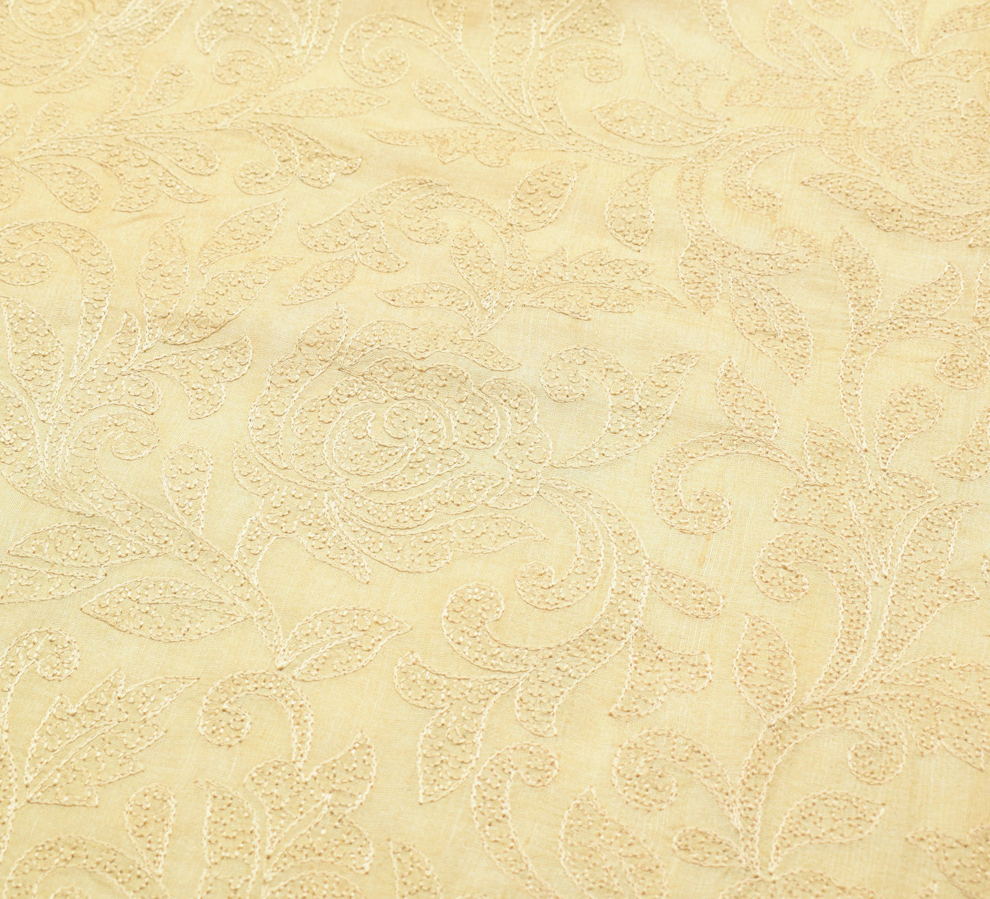 Sushila Vintage Pure Khadi Scrap Saree Cream Embroidered Premium Sari Fabric