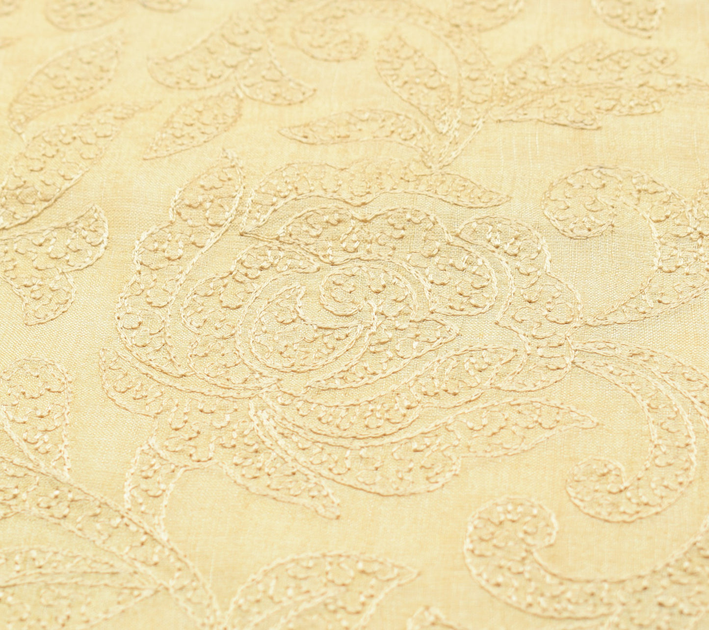 Sushila Vintage Pure Khadi Scrap Saree Cream Embroidered Premium Sari Fabric
