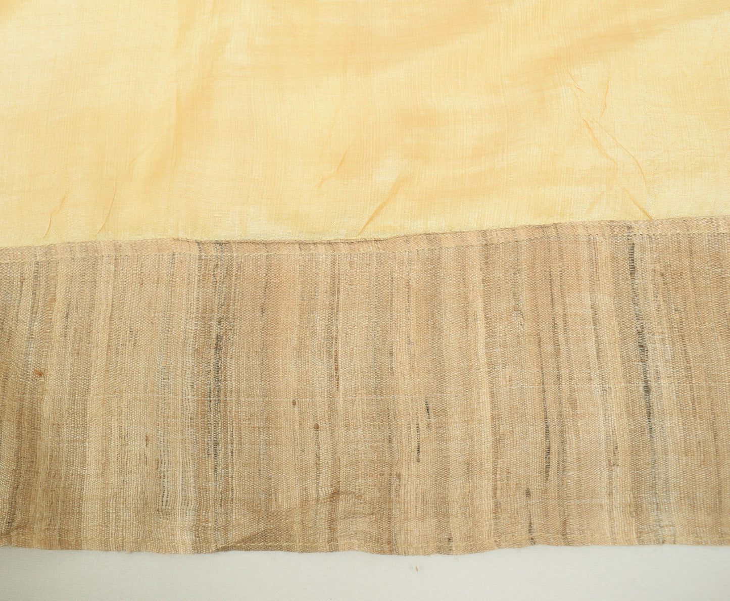 Sushila Vintage Pure Khadi Scrap Saree Cream Embroidered Premium Sari Fabric