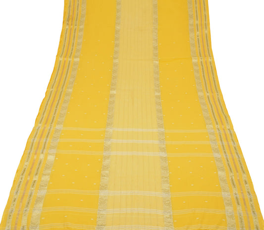 Sushila Vintage Yellow Scrap Saree 100%Pure Cotton Tant Woven Bengal Sari Fabric