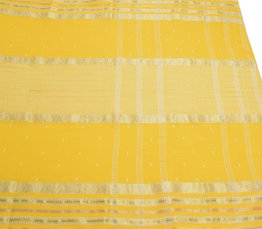 Sushila Vintage Yellow Scrap Saree 100%Pure Cotton Tant Woven Bengal Sari Fabric