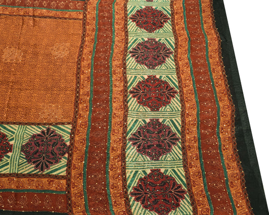 Sushila Vintage Multi-Color Scrap Saree Pure Cotton Silk Kantha Work Sari Fabric