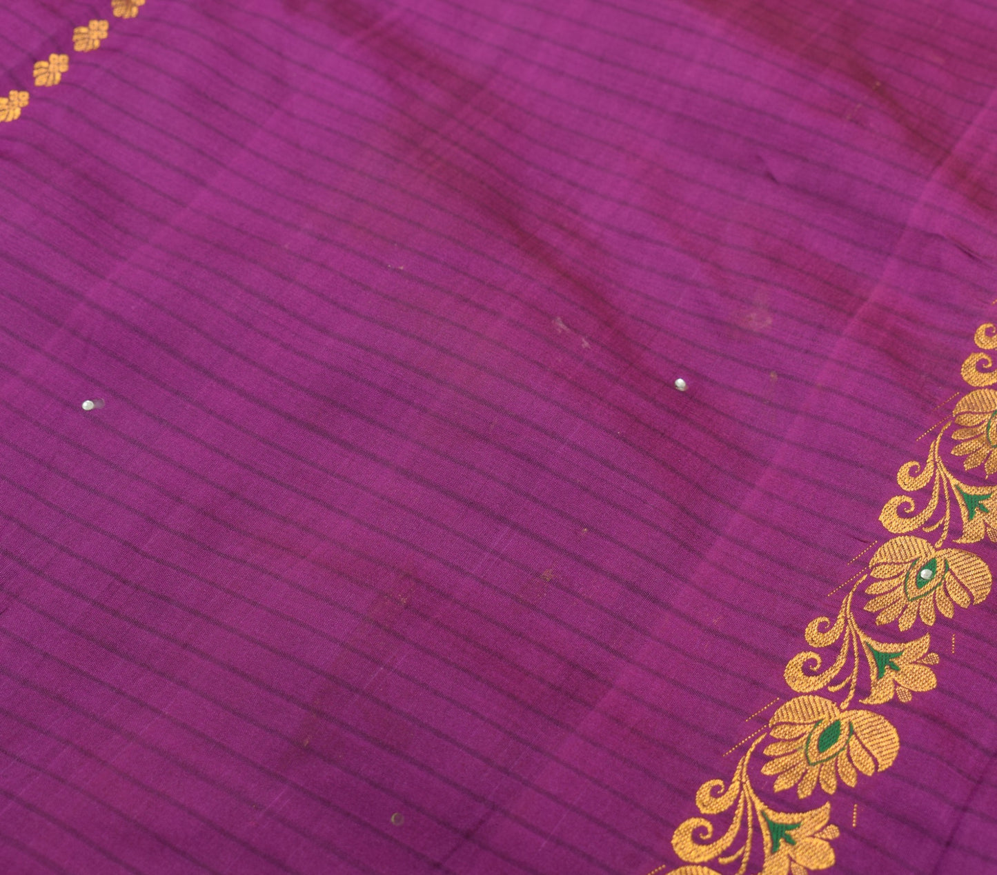 Sushila Vintage Purple Heavy Saree 100% Pure Silk Gold Zari Kanjivaram Scrap Sari
