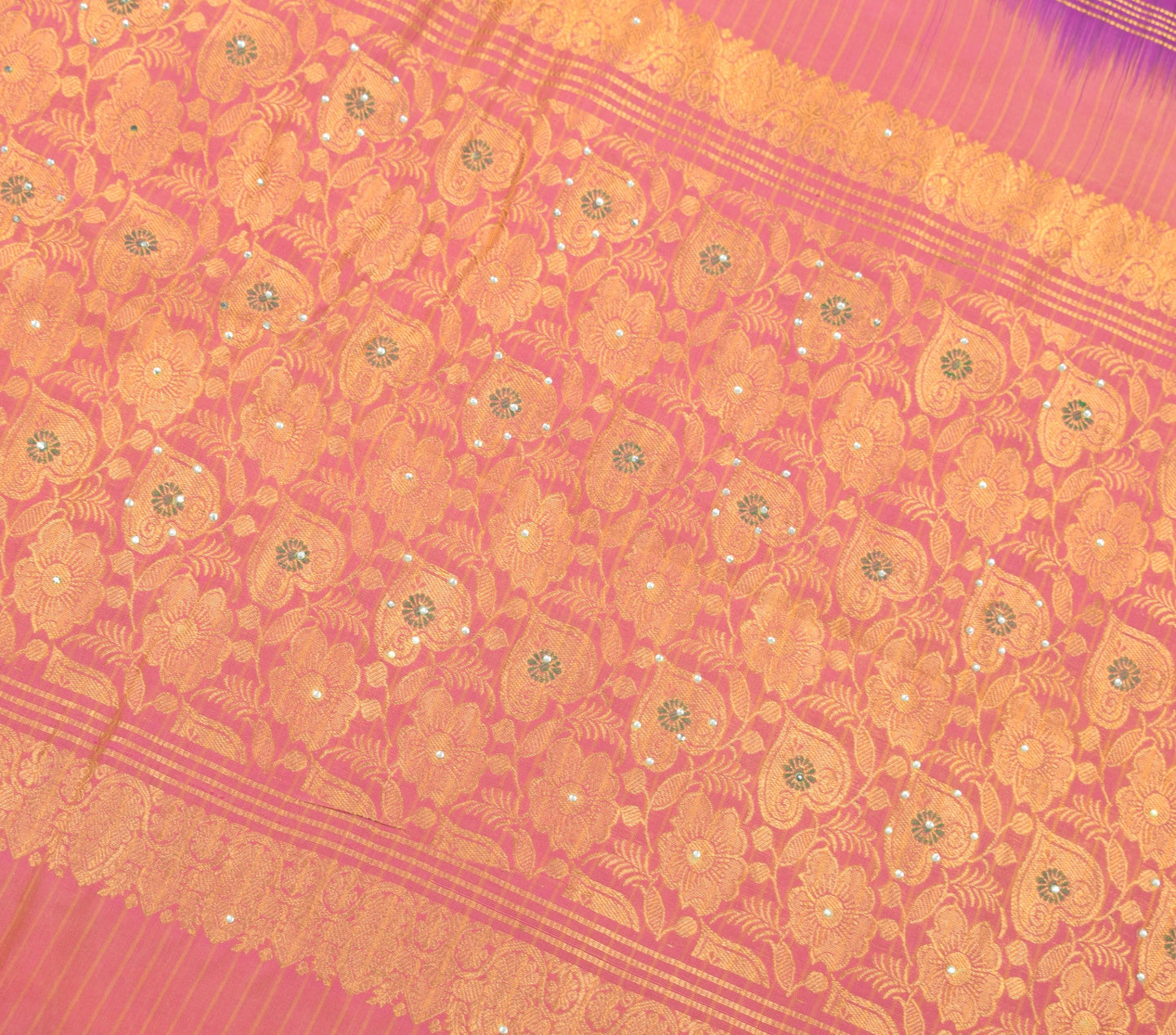 Sushila Vintage Purple Heavy Saree 100% Pure Silk Gold Zari Kanjivaram Scrap Sari