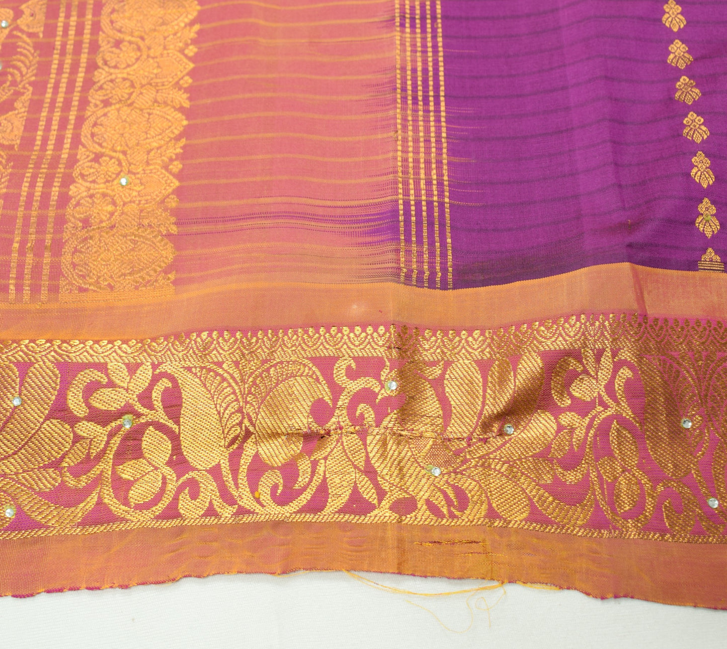 Sushila Vintage Purple Heavy Saree 100% Pure Silk Gold Zari Kanjivaram Scrap Sari