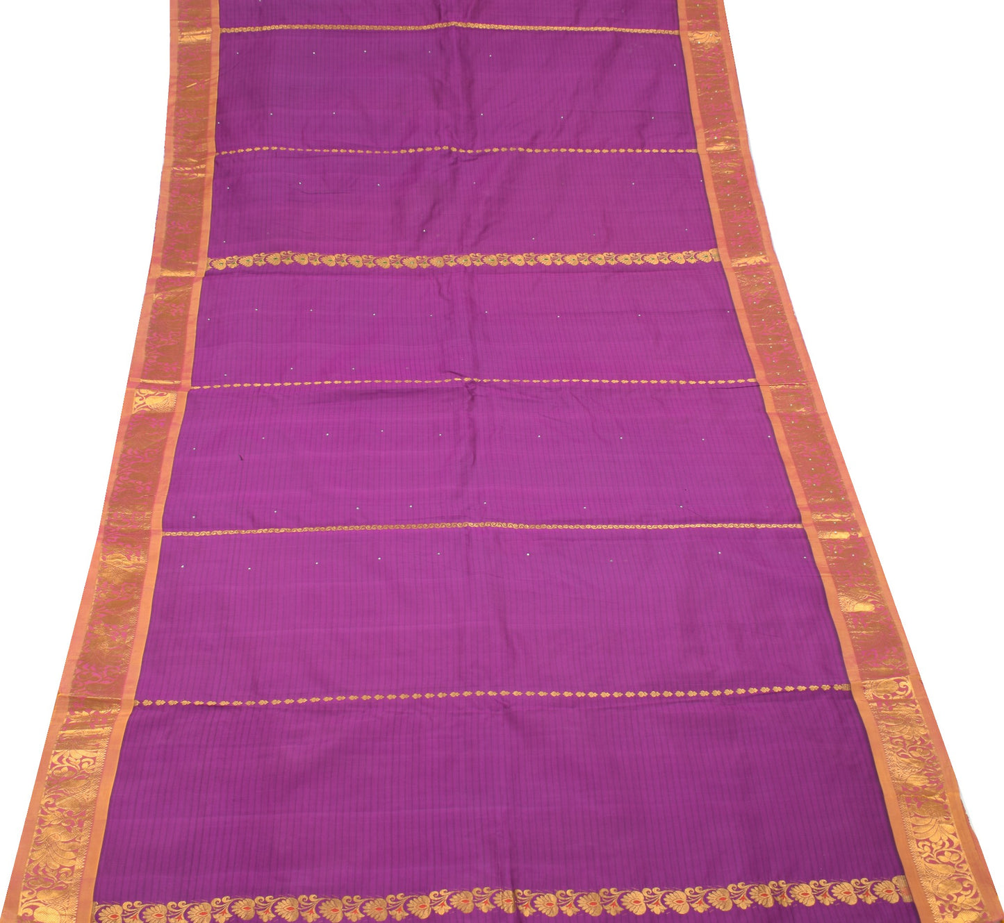 Sushila Vintage Purple Heavy Saree 100% Pure Silk Gold Zari Kanjivaram Scrap Sari