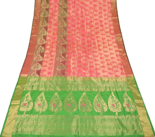 Sushila Vintage Pink Premium Scrap Saree Pure Silk Zari Woven Indian Sari Fabric