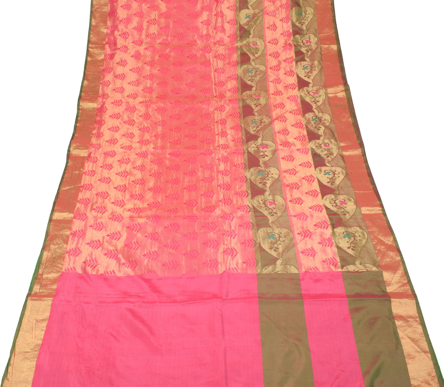 Sushila Vintage Pink Premium Scrap Saree Pure Silk Zari Woven Indian Sari Fabric