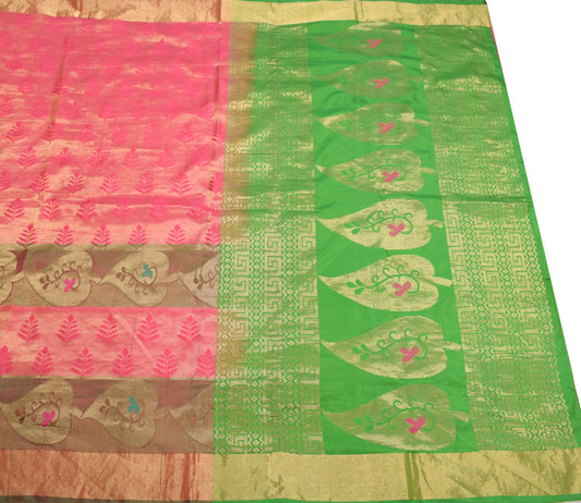 Sushila Vintage Pink Premium Scrap Saree Pure Silk Zari Woven Indian Sari Fabric