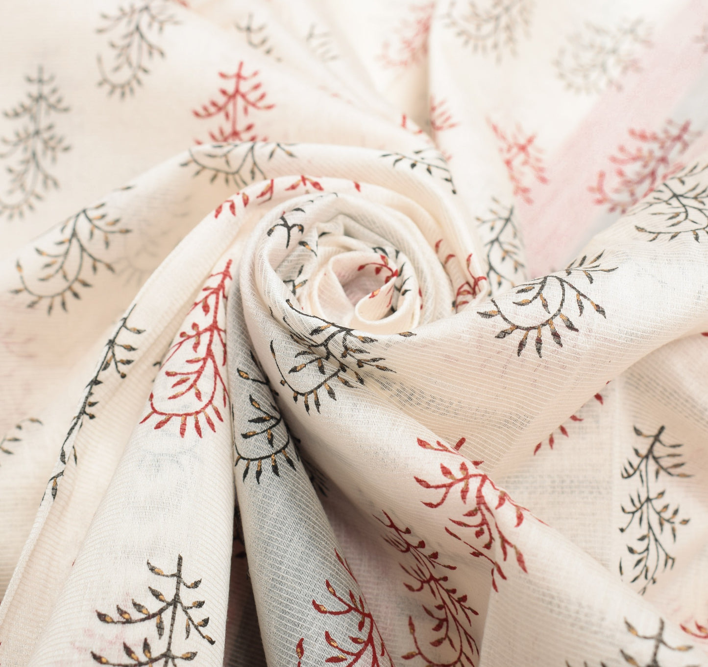Sushila Vintage Off White Scrap Saree 100% Pure Cotton Printed Woven Sari Fabric