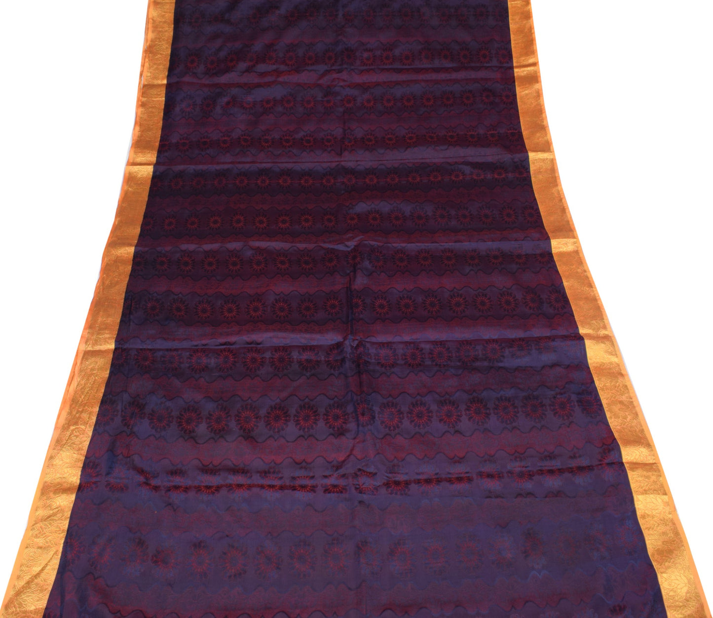 Sushila Vintage Blue Pure Silk Scrap Saree Zari & Self Woven Sari Craft Fabric
