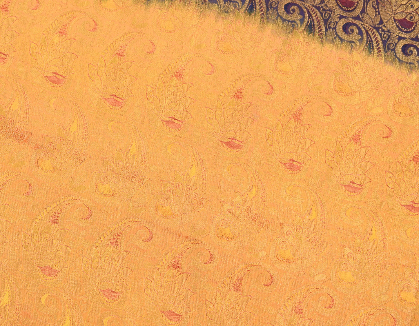 Sushila Vintage Blue Pure Silk Scrap Saree Zari & Self Woven Sari Craft Fabric