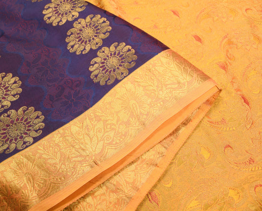 Sushila Vintage Blue Pure Silk Scrap Saree Zari & Self Woven Sari Craft Fabric