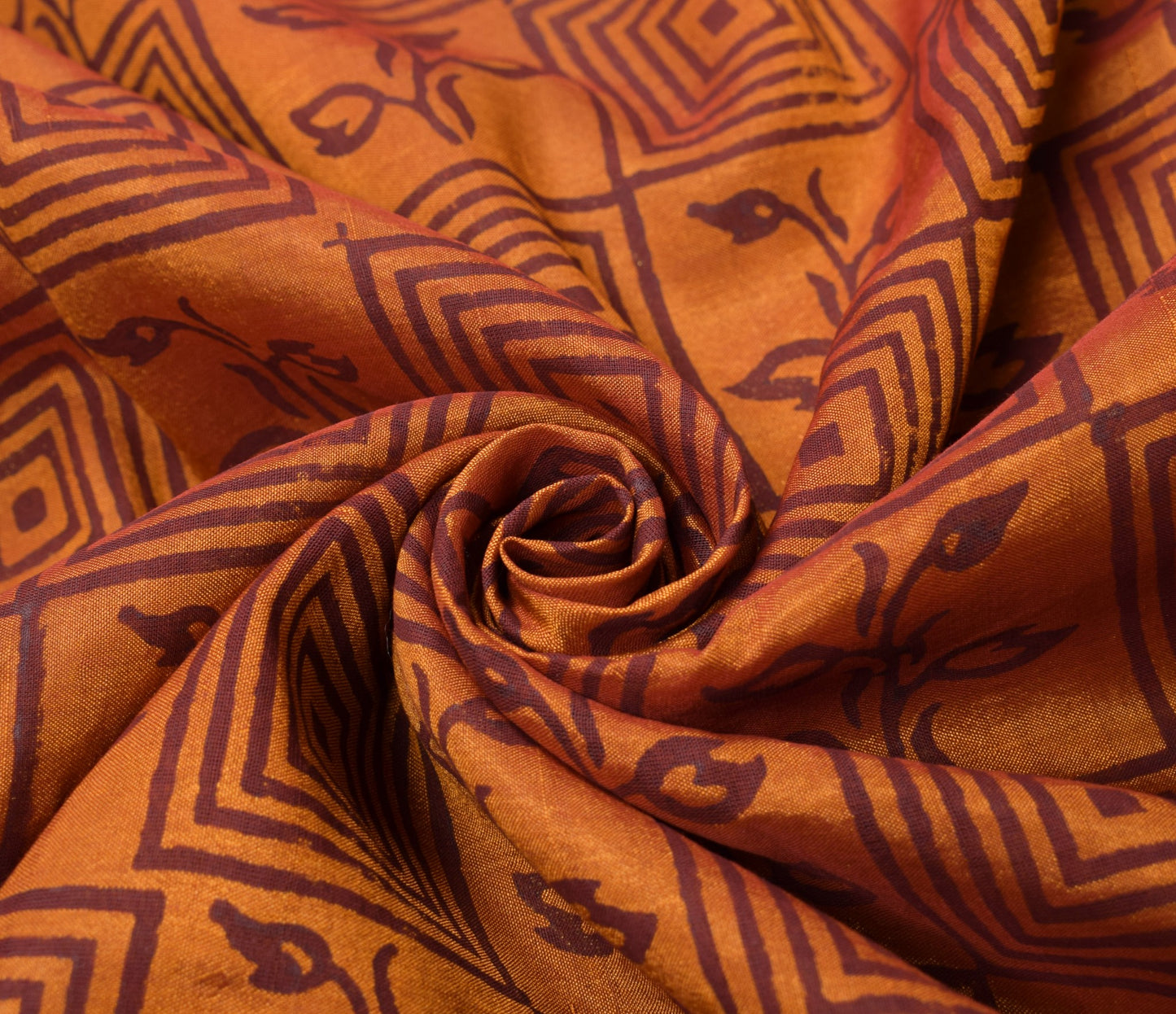 Sushila Vintage Pure Cotton Silk Scrap Saree Hand Block Printed Rust Sari Fabric