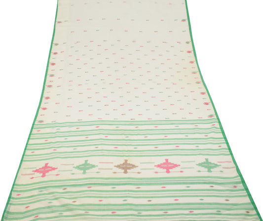 Sushila Vintage White Scrap Saree 100% Pure Cotton Tant Woven Bengal Sari Fabric