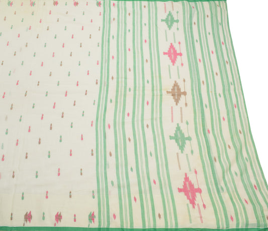 Sushila Vintage White Scrap Saree 100% Pure Cotton Tant Woven Bengal Sari Fabric