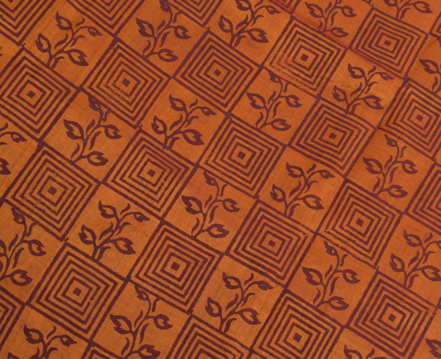 Sushila Vintage Pure Cotton Silk Scrap Saree Hand Block Printed Rust Sari Fabric