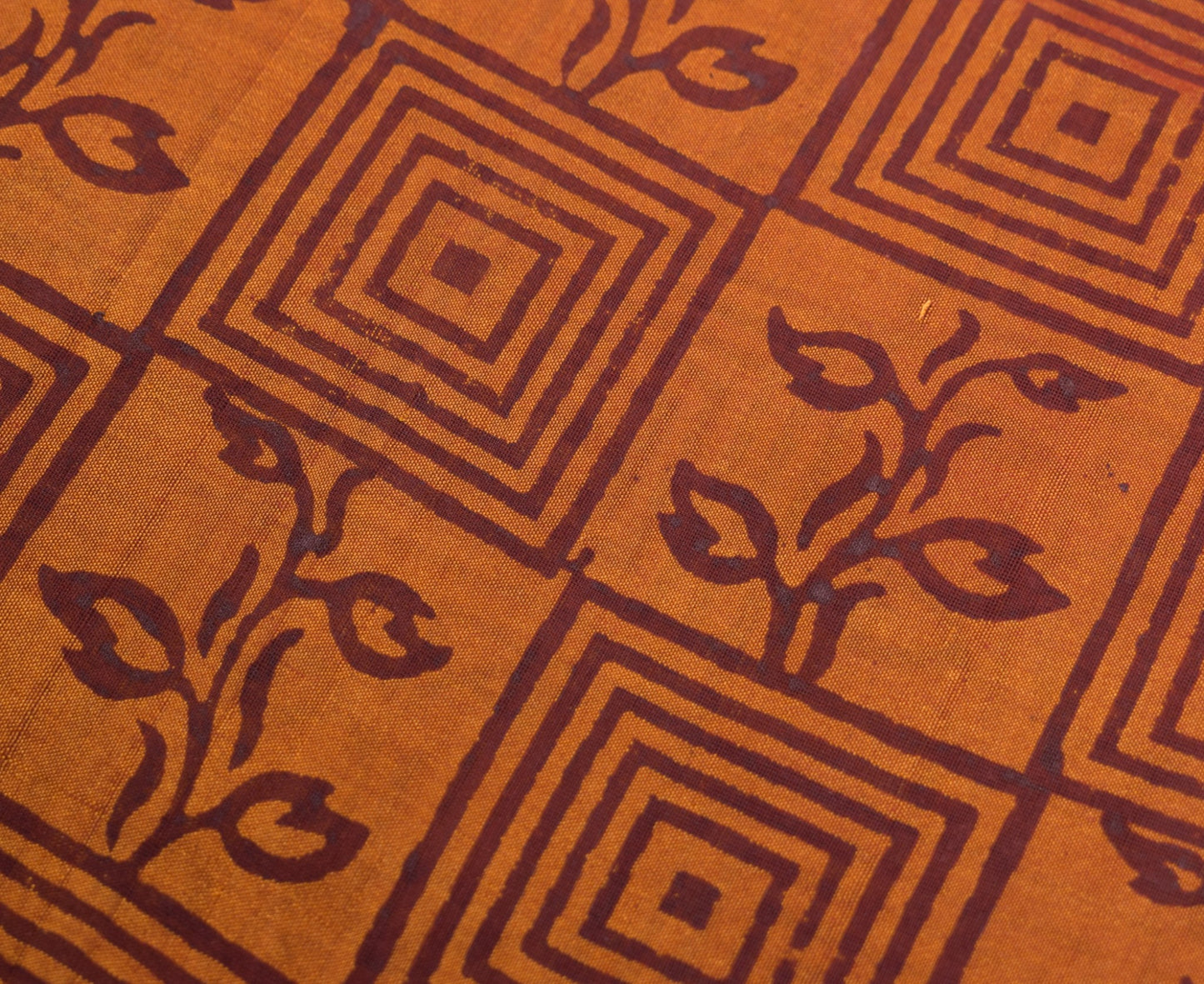 Sushila Vintage Pure Cotton Silk Scrap Saree Hand Block Printed Rust Sari Fabric