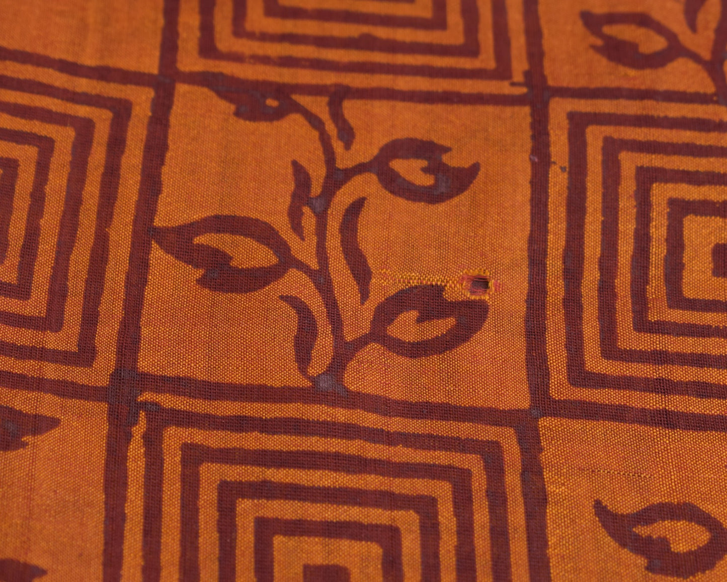 Sushila Vintage Pure Cotton Silk Scrap Saree Hand Block Printed Rust Sari Fabric