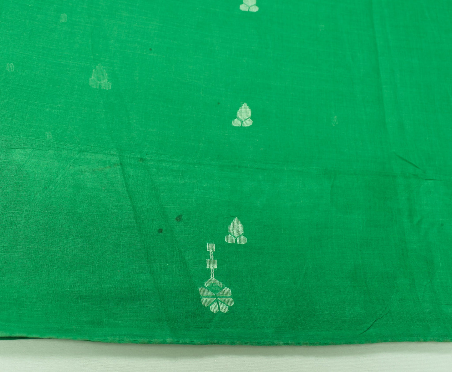 Sushila Vintage Green Scrap Saree Pure Cotton Tant Woven Bengal Sari 5YD Fabric