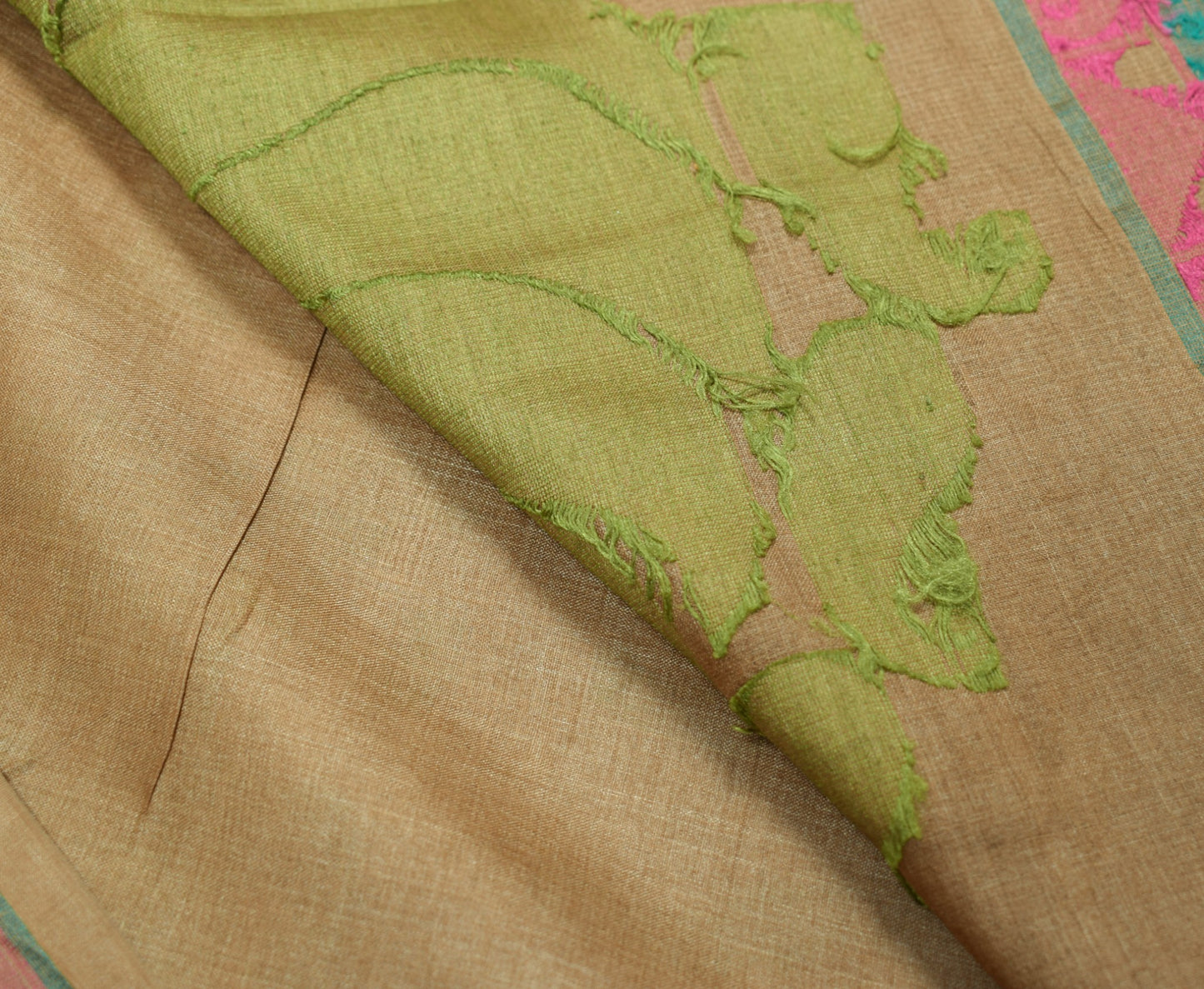 Sushila Vintage Brown Scrap Saree 100% Pure Tussar Silk Woven Craft Sari Fabric