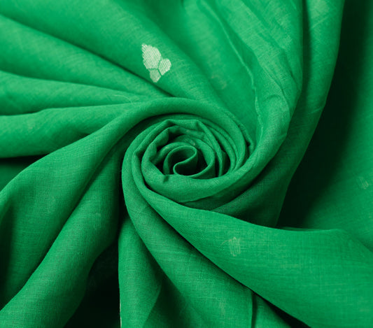 Sushila Vintage Green Scrap Saree Pure Cotton Tant Woven Bengal Sari 5YD Fabric
