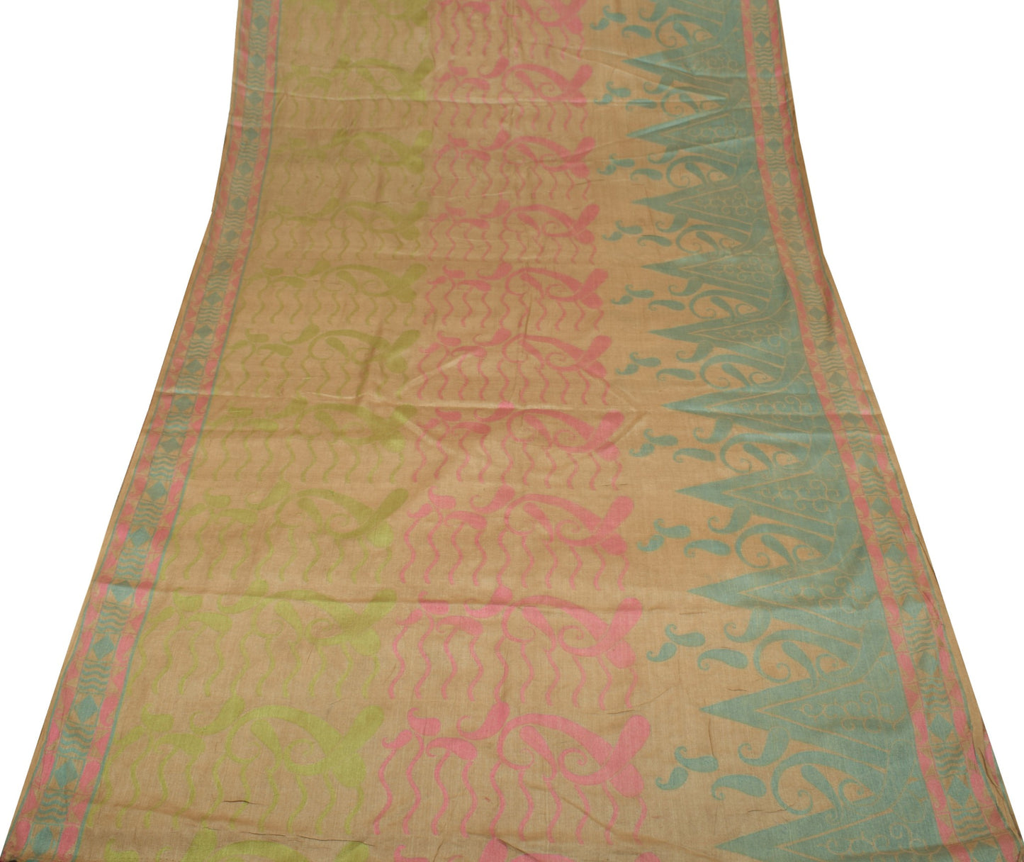 Sushila Vintage Brown Scrap Saree 100% Pure Tussar Silk Woven Craft Sari Fabric