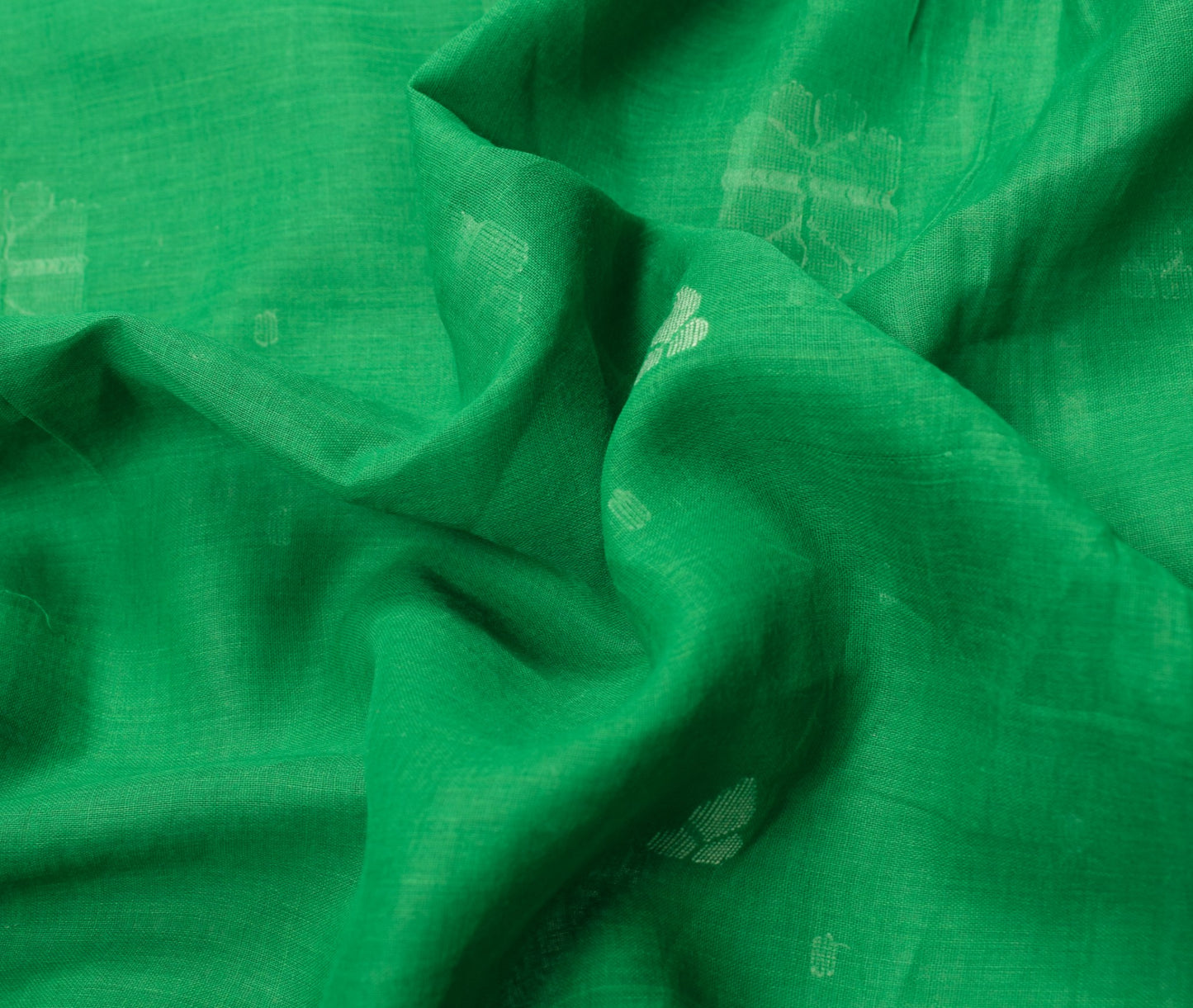 Sushila Vintage Green Scrap Saree Pure Cotton Tant Woven Bengal Sari 5YD Fabric