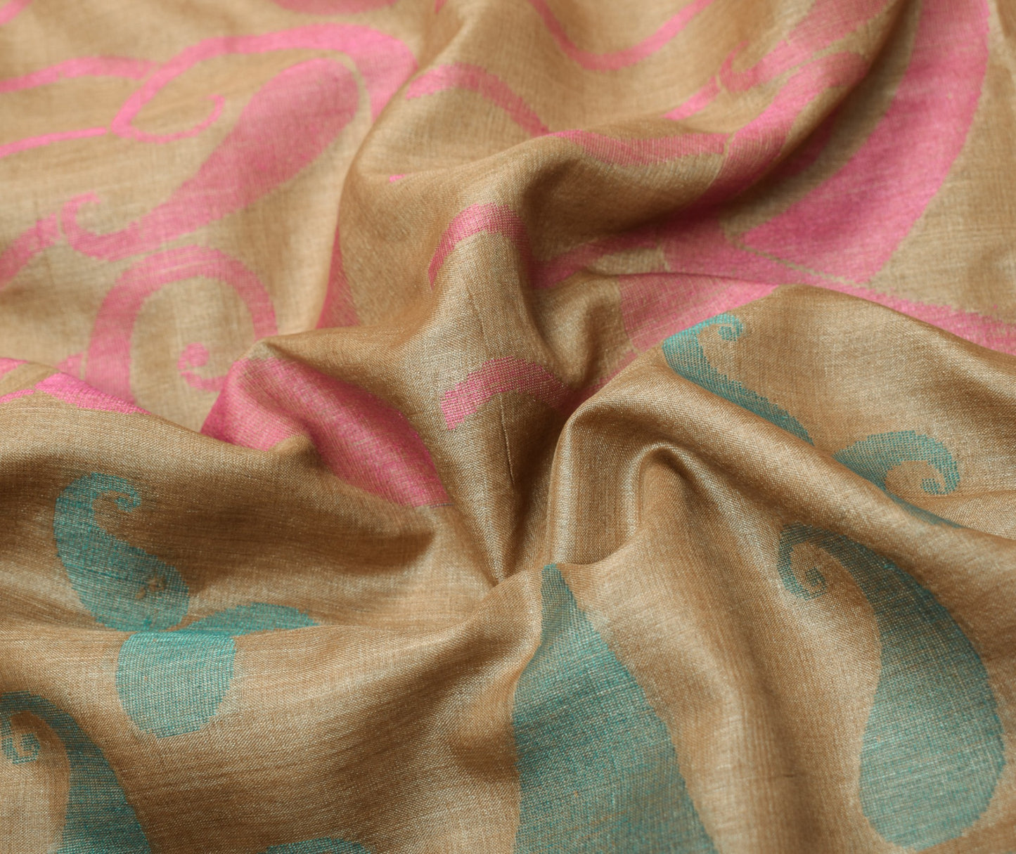 Sushila Vintage Brown Scrap Saree 100% Pure Tussar Silk Woven Craft Sari Fabric