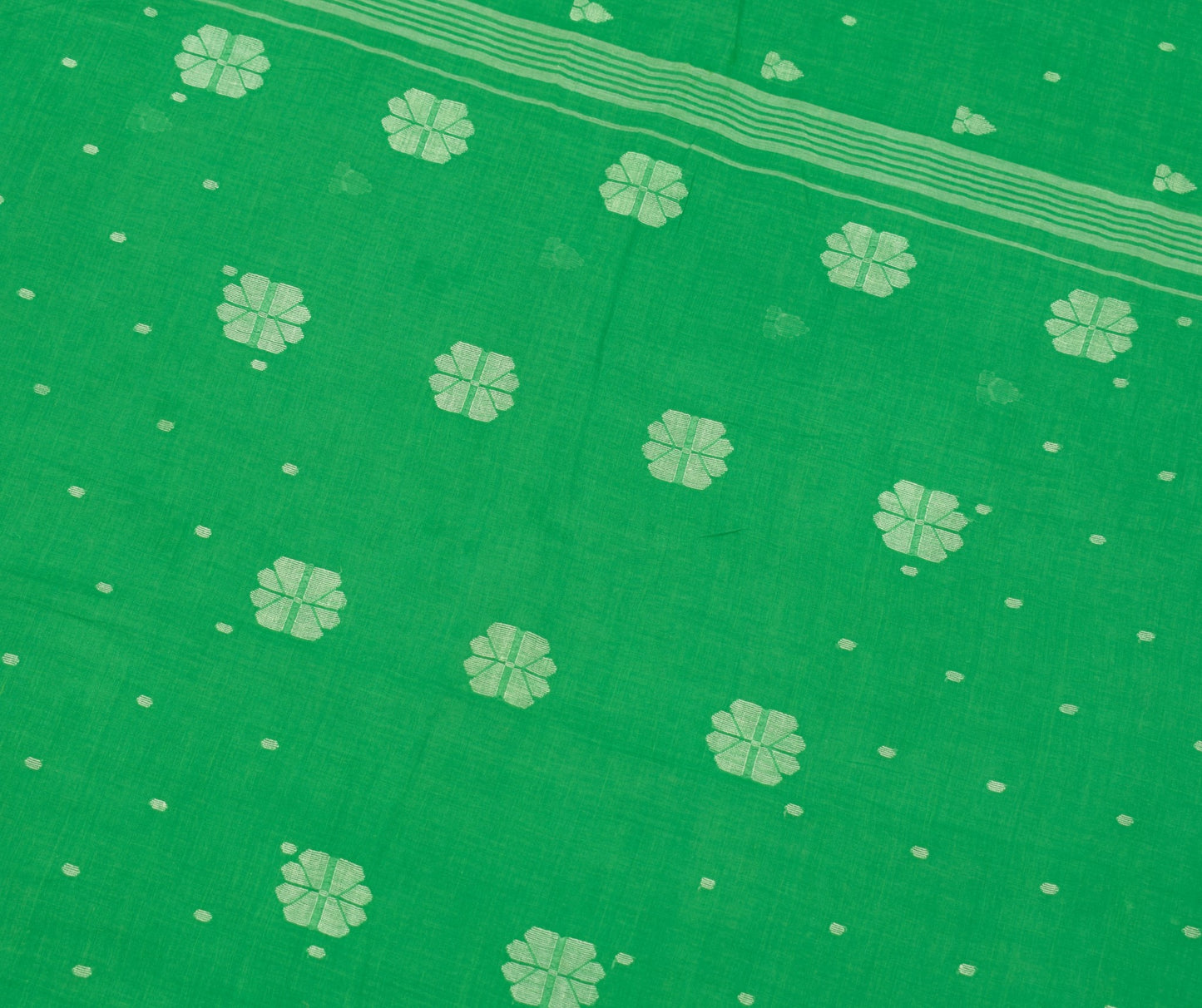 Sushila Vintage Green Scrap Saree Pure Cotton Tant Woven Bengal Sari 5YD Fabric