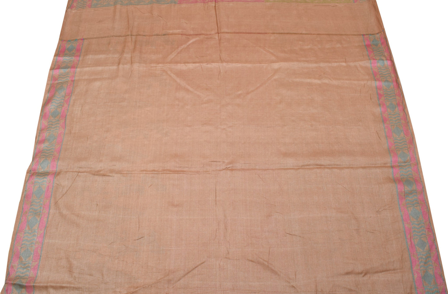 Sushila Vintage Brown Scrap Saree 100% Pure Tussar Silk Woven Craft Sari Fabric
