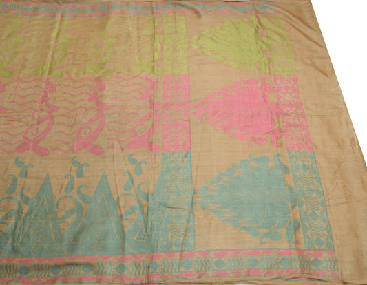 Sushila Vintage Brown Scrap Saree 100% Pure Tussar Silk Woven Craft Sari Fabric