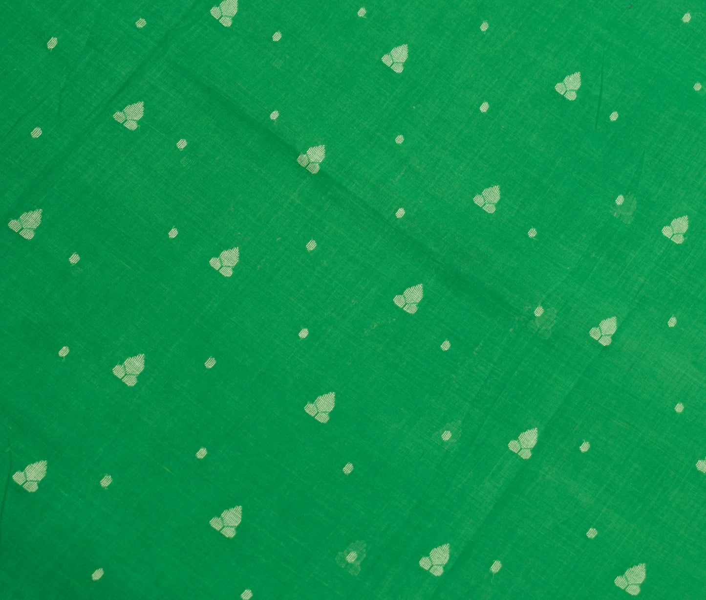 Sushila Vintage Green Scrap Saree Pure Cotton Tant Woven Bengal Sari 5YD Fabric
