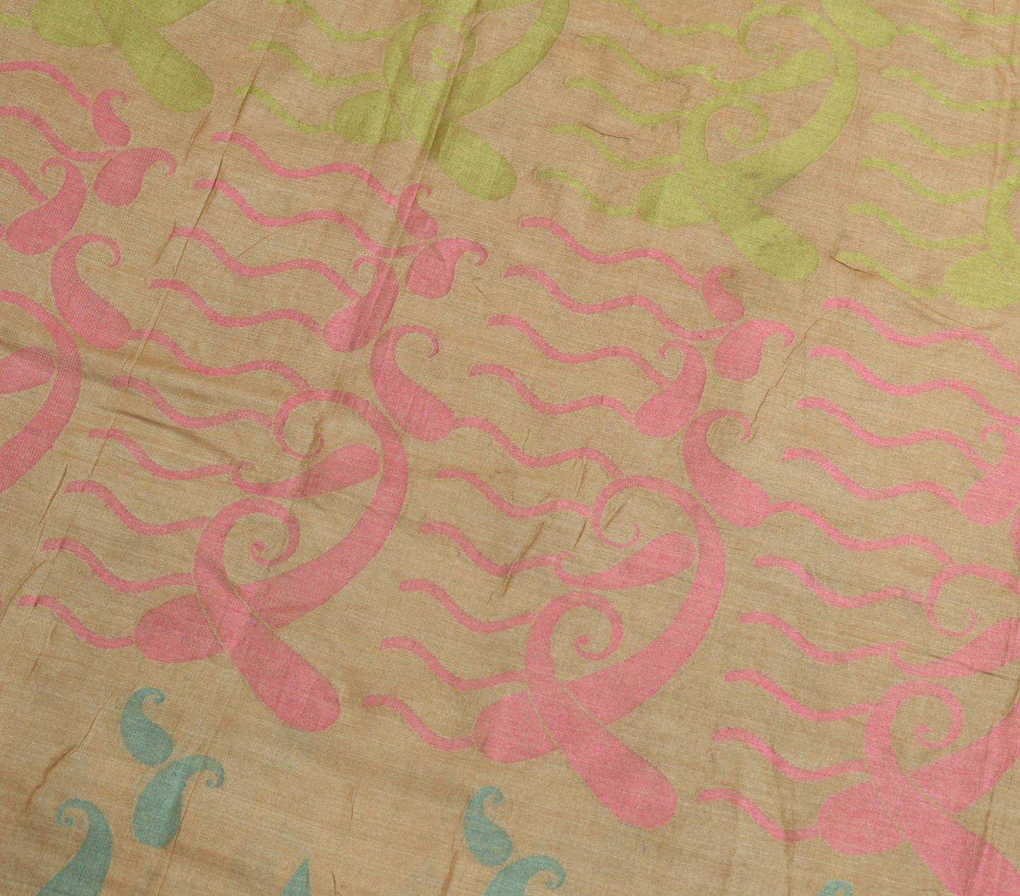 Sushila Vintage Brown Scrap Saree 100% Pure Tussar Silk Woven Craft Sari Fabric