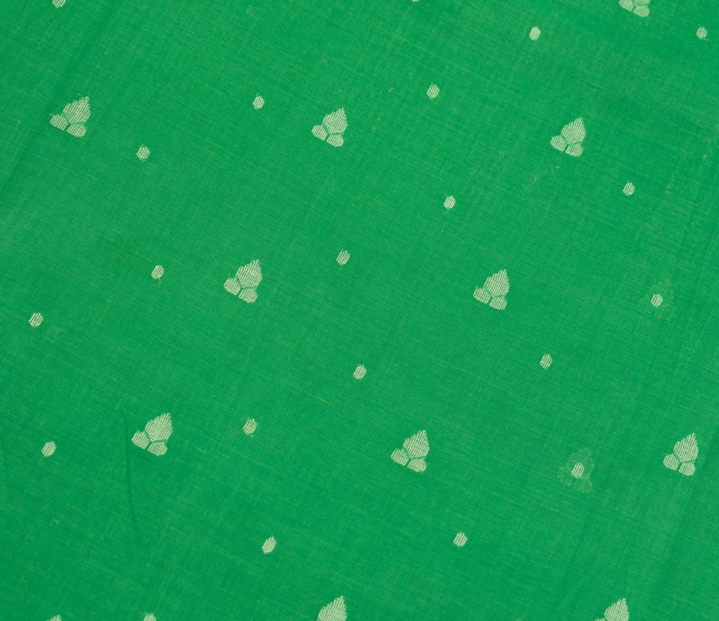 Sushila Vintage Green Scrap Saree Pure Cotton Tant Woven Bengal Sari 5YD Fabric