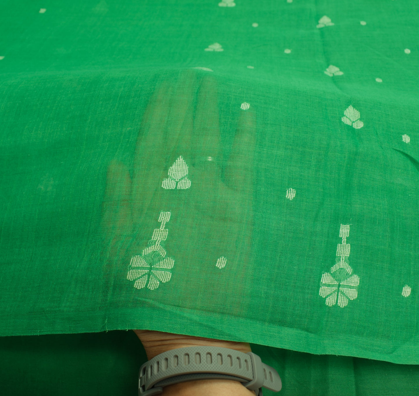 Sushila Vintage Green Scrap Saree Pure Cotton Tant Woven Bengal Sari 5YD Fabric
