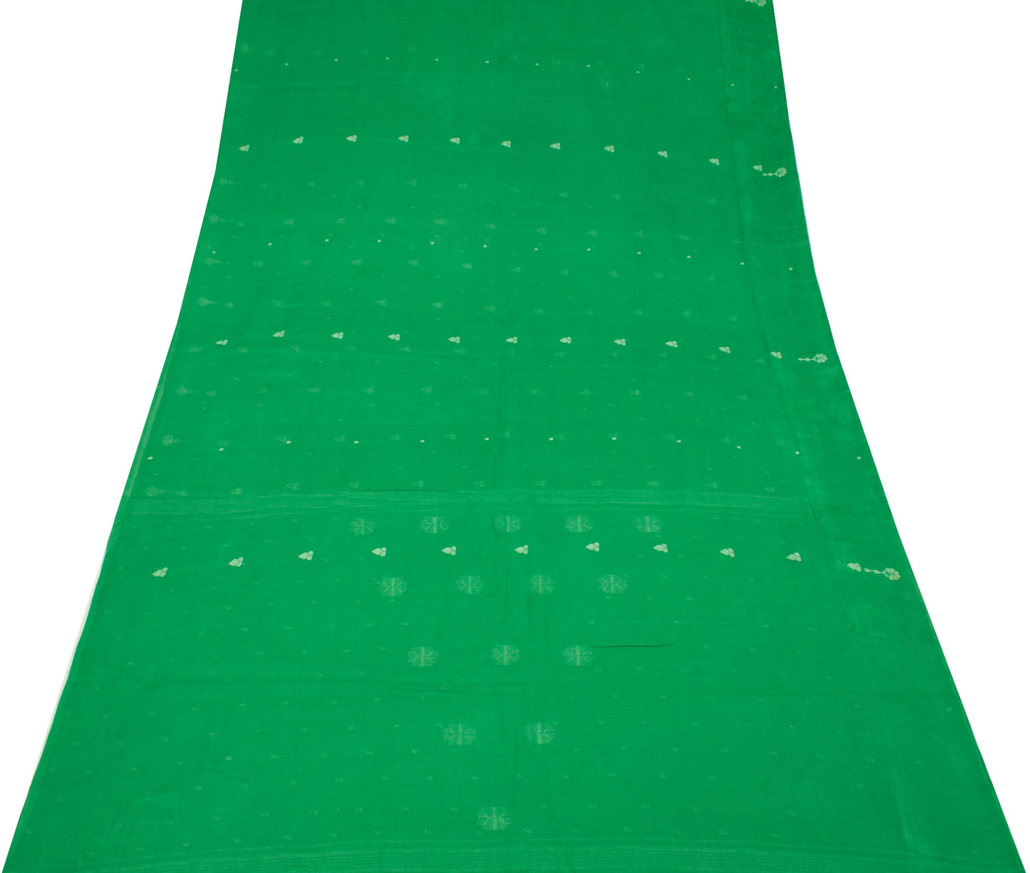 Sushila Vintage Green Scrap Saree Pure Cotton Tant Woven Bengal Sari 5YD Fabric