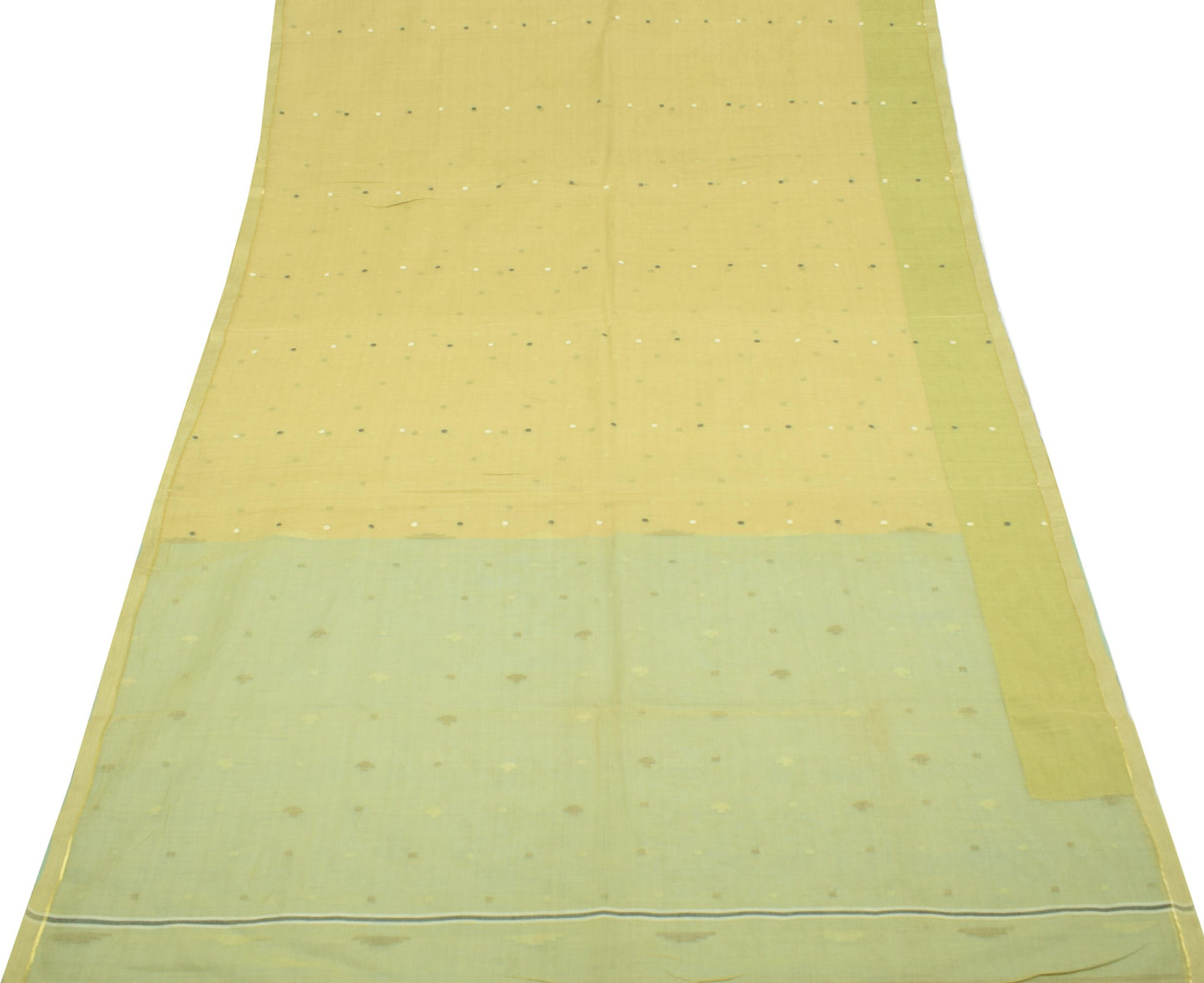Sushila Vintage Green Scrap Saree Tant Woven Pure Cotton Bengal 5YD Sari Fabric