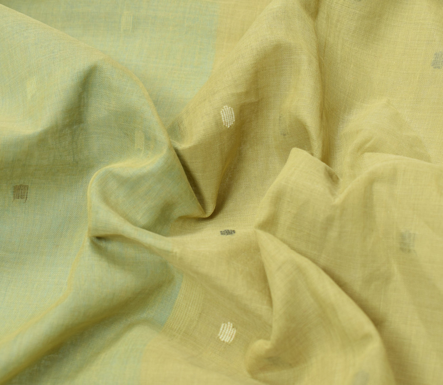 Sushila Vintage Green Scrap Saree Tant Woven Pure Cotton Bengal 5YD Sari Fabric