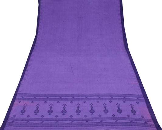 Sushila Vintage Purple Woven Scrap Saree Pure Cotton Handloom Sari Indian Fabric