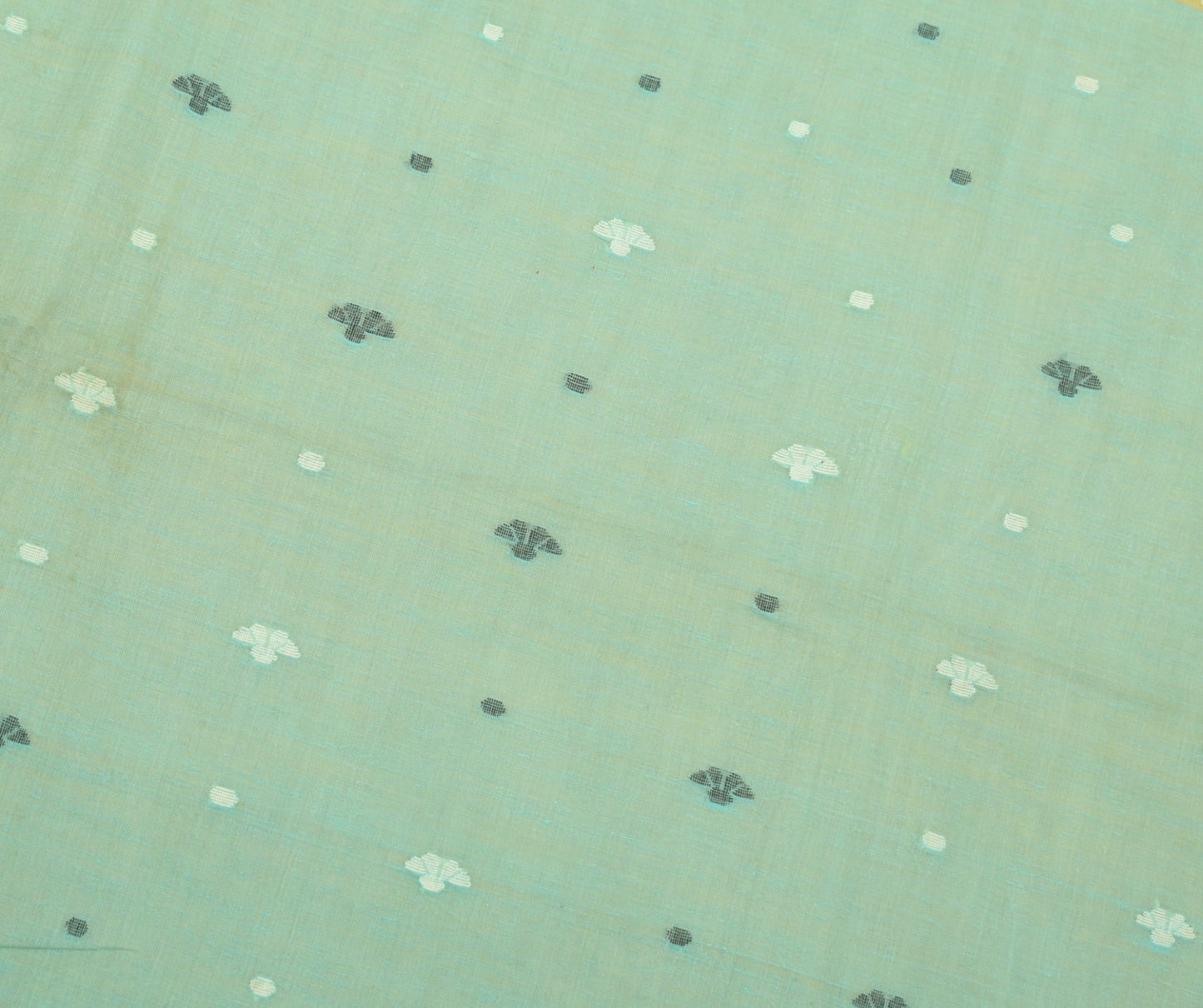 Sushila Vintage Green Scrap Saree Tant Woven Pure Cotton Bengal 5YD Sari Fabric