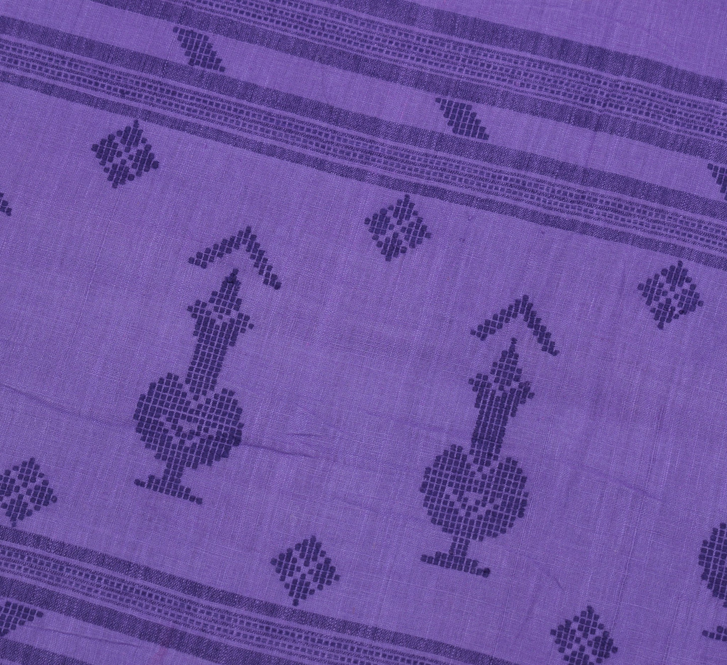 Sushila Vintage Purple Woven Scrap Saree Pure Cotton Handloom Sari Indian Fabric