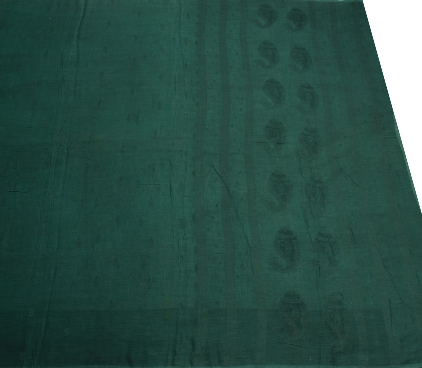 Sushila Vintage Dark Green Scrap Saree Pure Cotton Tant Woven Remnant 5 YD Sari