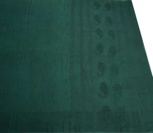Sushila Vintage Dark Green Scrap Saree Pure Cotton Tant Woven Remnant 5 YD Sari