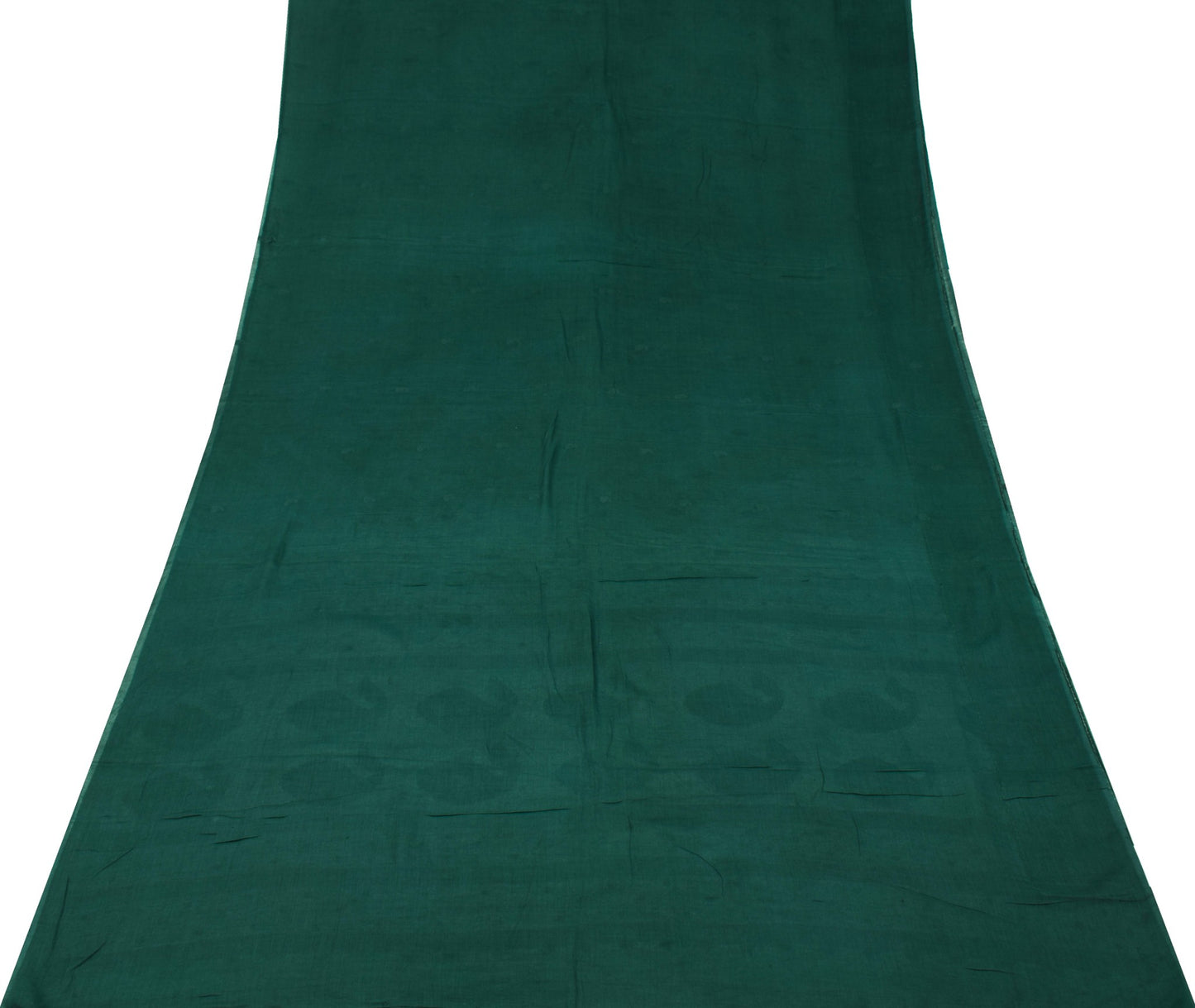 Sushila Vintage Dark Green Scrap Saree Pure Cotton Tant Woven Remnant 5 YD Sari