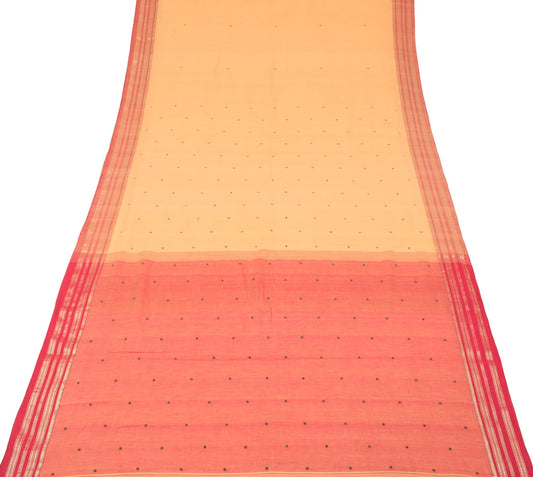 Sushila Vintage Peach Scrap Saree 100% Pure Cotton Woven Floral Soft Sari Fabric