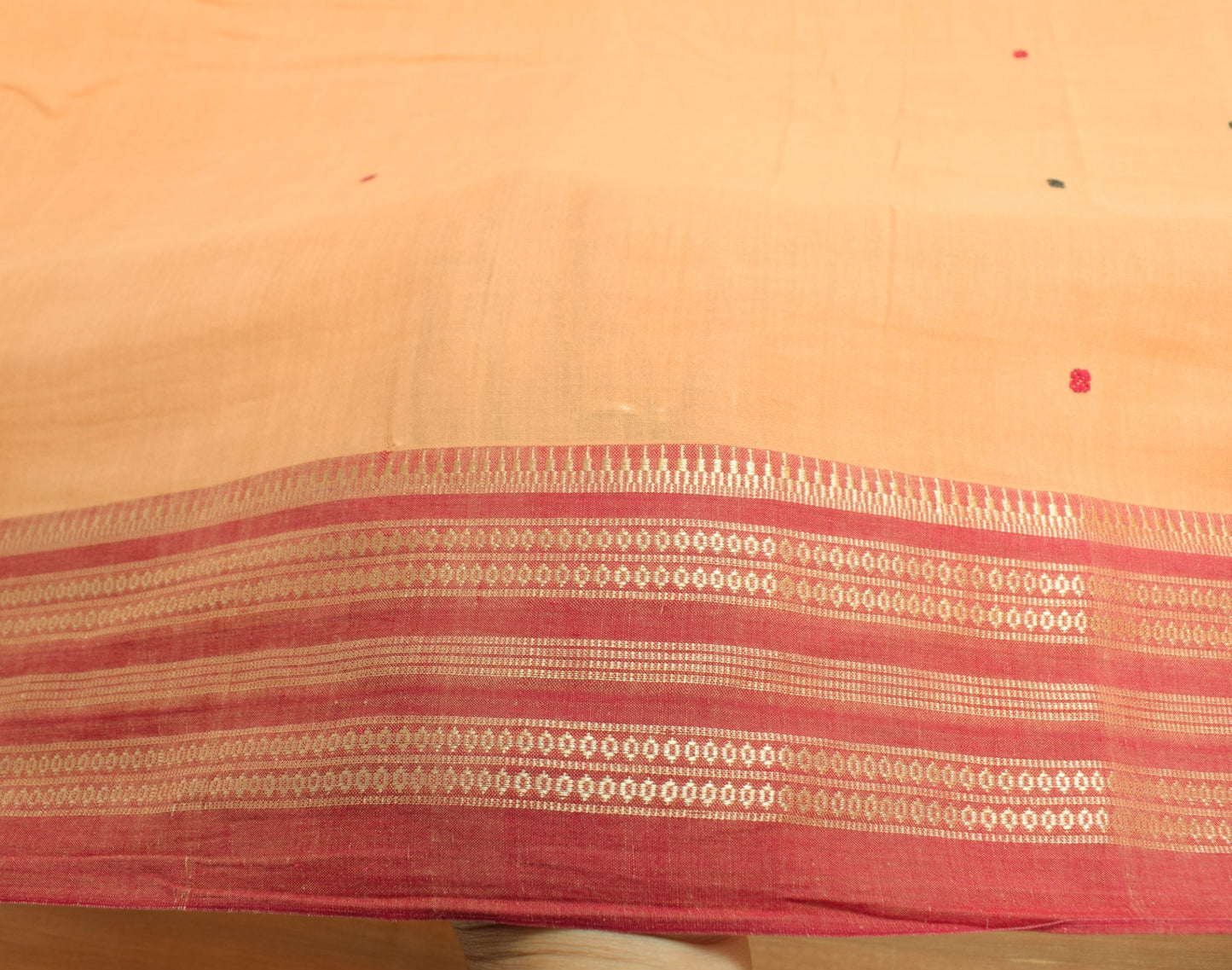Sushila Vintage Peach Scrap Saree 100% Pure Cotton Woven Floral Soft Sari Fabric