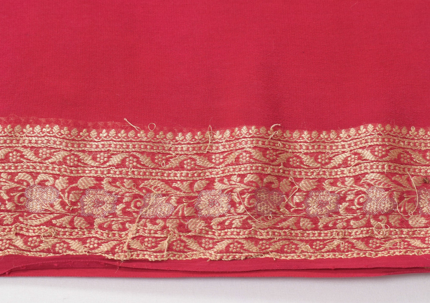 Sushila Vintage Pure Chiffon Scrap Saree Red Wedding Woven Remnant Sari Fabric