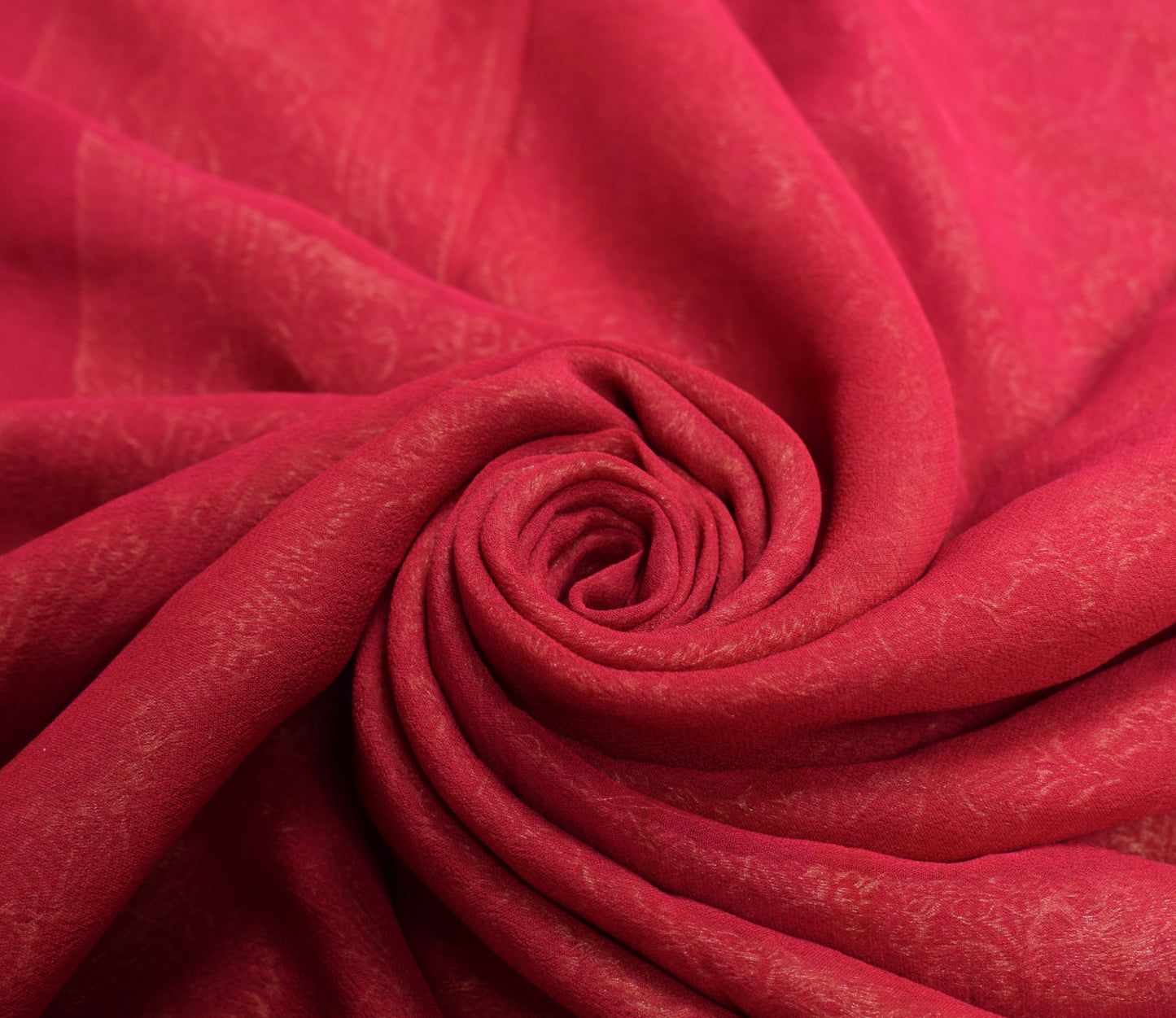 Sushila Vintage Pure Chiffon Scrap Saree Red Wedding Woven Remnant Sari Fabric